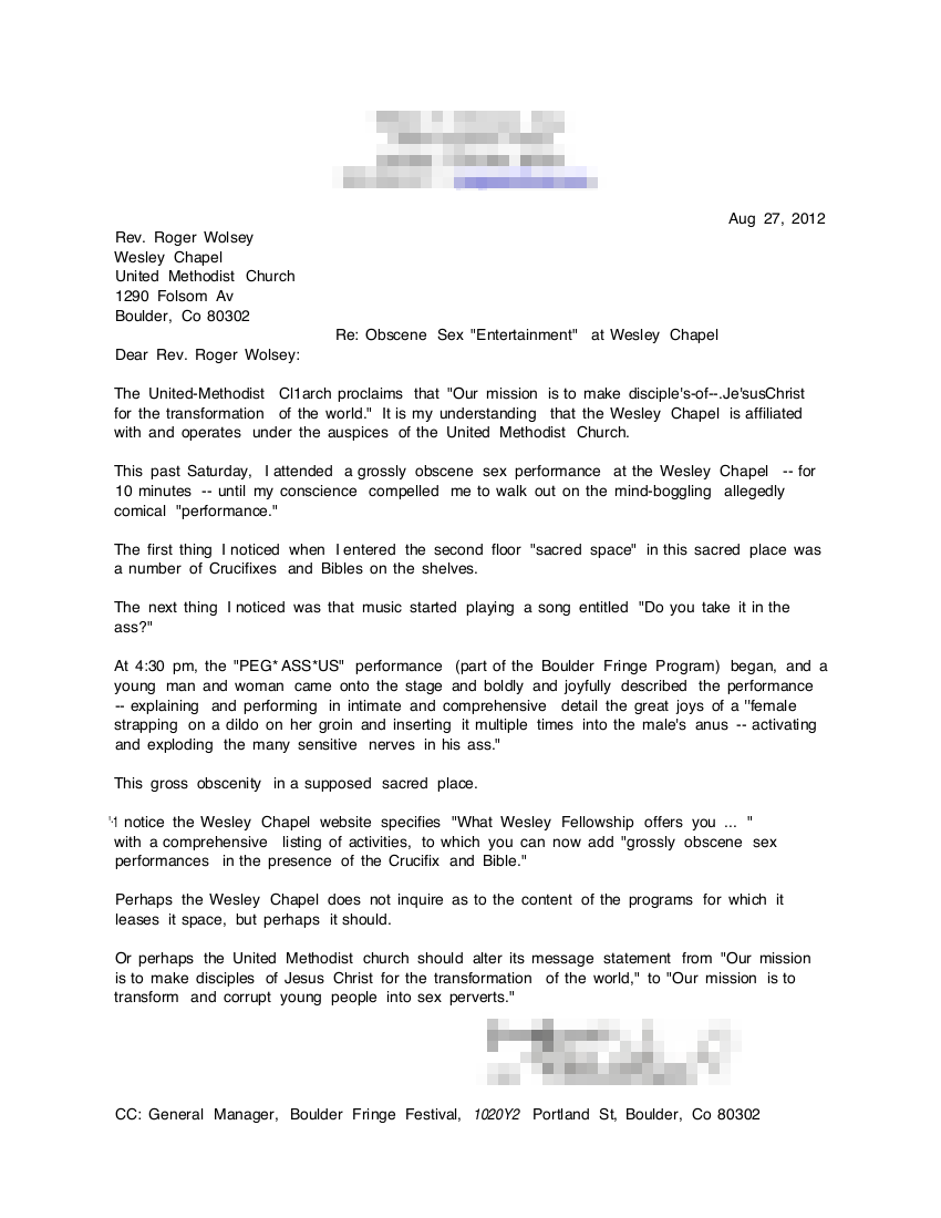 Complaint Letter from Boulder, CO Complaint Letter from Boulder, CO